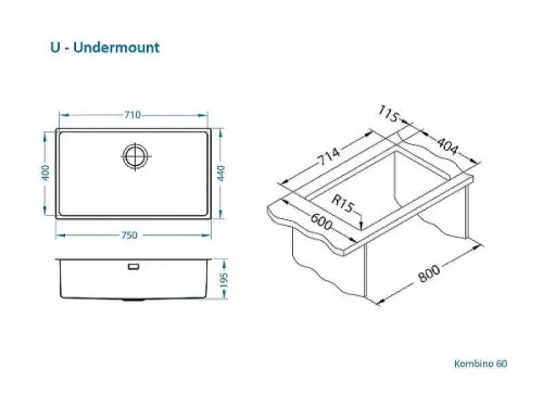 Кухонная мойка Alveus Kombino 60 SAT-90 750х440х195 1142615 цвет Сатинированная сталь