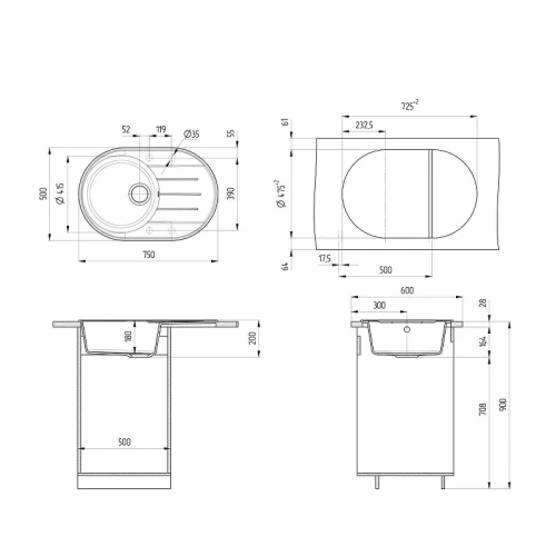 Кухонная мойка Ulgran Quartz Nora 750-10 Песок