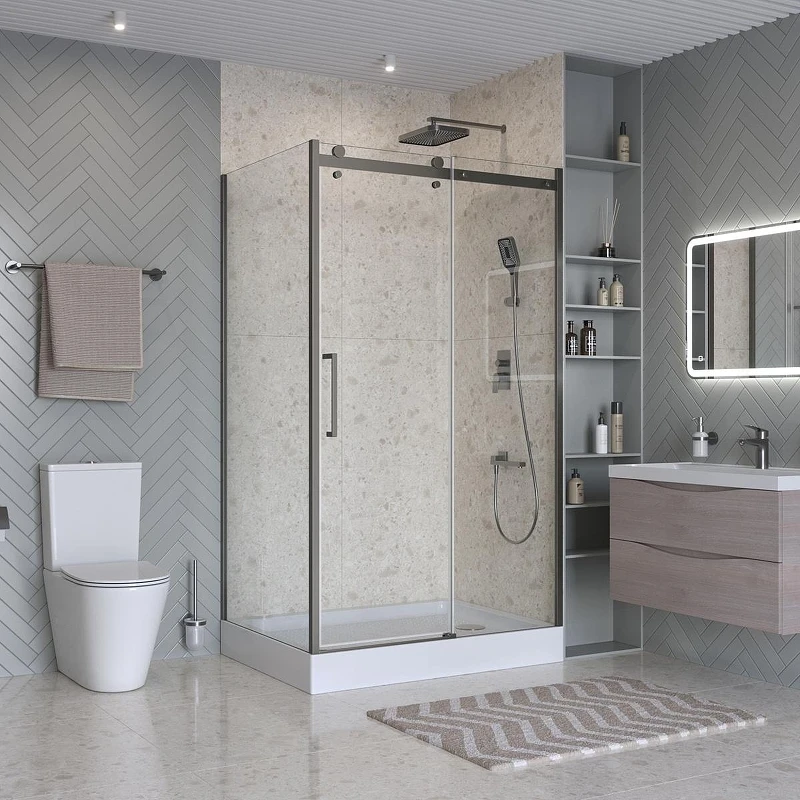 Душевой уголок BelBagno Marino 2 120x100 MARINO-2-AH-1-120/100-C-GM профиль Оружейная сталь стекло прозрачное