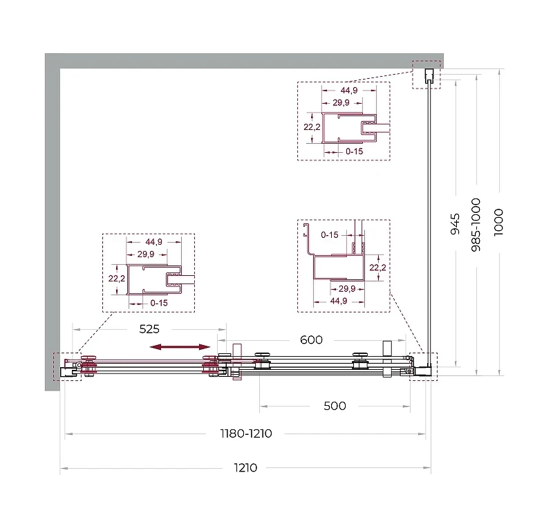 Душевой уголок BelBagno Marino 2 120x100 MARINO-2-AH-1-120/100-C-GM профиль Оружейная сталь стекло прозрачное