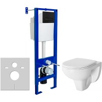 Комплект унитаза Damixa Jupiter DX77C1738SC с инсталляцией Berges Atom 410 040340 с сиденьем Микролифт и Черной матовой клавишей смыва фарфор подвесной