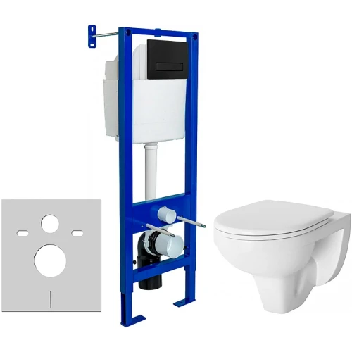Комплект унитаза Damixa Jupiter DX77C1738SC с инсталляцией Berges Atom 410 040340 с сиденьем Микролифт и Черной матовой клавишей смыва фарфор подвесной