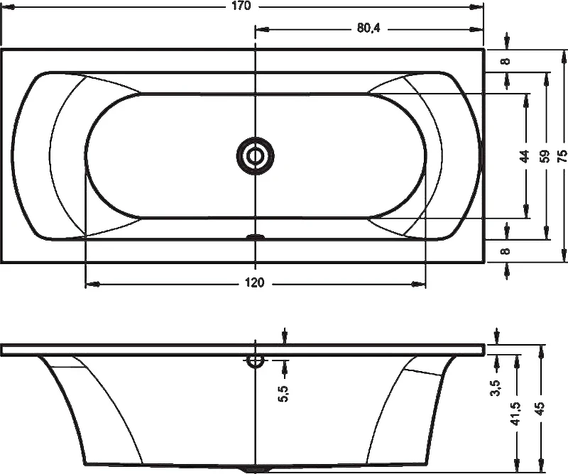 Акриловая ванна Riho Lima 170x75 B051001005 (BB4400500000000) без гидромассажа