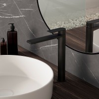 Смеситель для раковины Vincea Vogue (SS) VBF-2VS2MB Черный матовый нержавеющая сталь однорычажный с аэратором, с гибкой подводкой