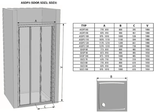 Душевая дверь Ravak Supernova SDZ3-100 02VA01O2ZG профиль Белый стекло Grape