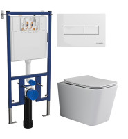 Унитаз с инсталляцией DIWO Ceramicanova Cubic CN1806 + DIWO 4501 с сиденьем Микролифт с клавишей смыва цвет Глянцевый белый