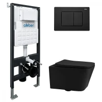 Комплект унитаза Abber Rechteck AC1201MB-AC0105-AC0120MB с сиденьем Микролифт и клавишей смыва цвет Черный матовый