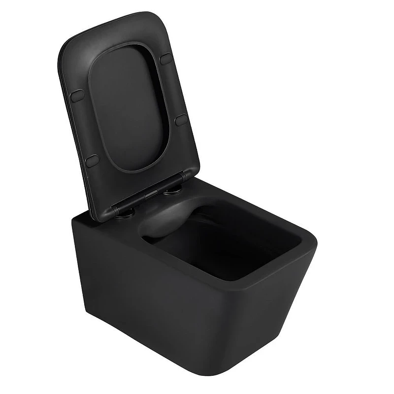 Комплект унитаза Abber Rechteck AC1201MB-AC0105-AC0120MB с сиденьем Микролифт и клавишей смыва цвет Черный матовый