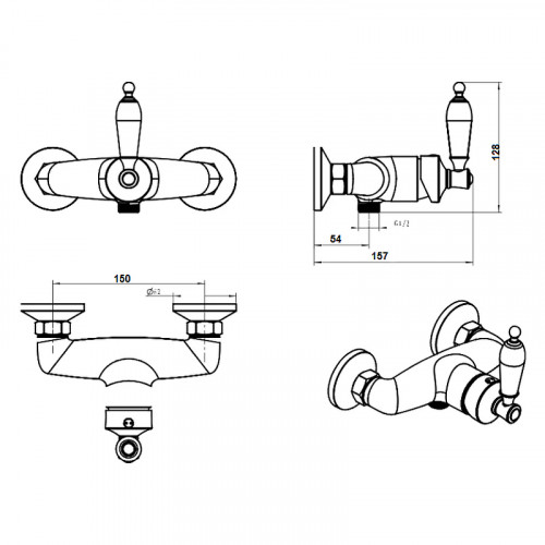 Смеситель для душа Boheme Vogue 214 Золото латунь на стену