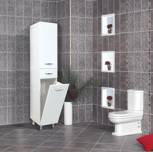 Шкаф пенал Onika Модерн 40.17 L 404009 с бельевой корзиной Белый МДФ / ЛДСП