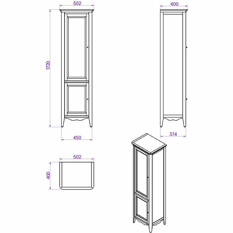 Шкаф пенал TW Veronica Nuovo 50 R VER2050D-B Bianco