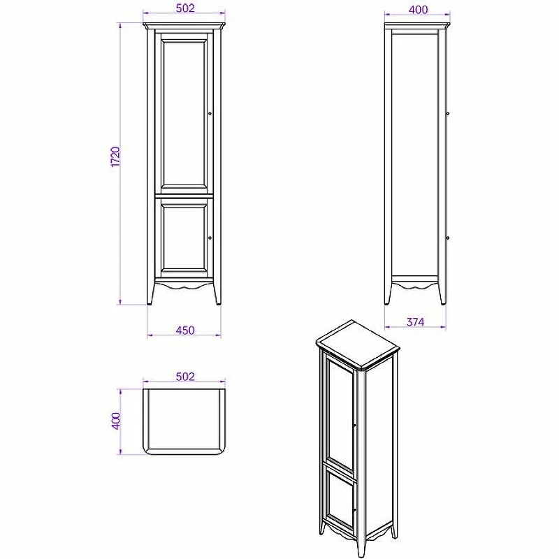 Шкаф пенал TW Veronica Nuovo 50 R VER2050D-B Bianco