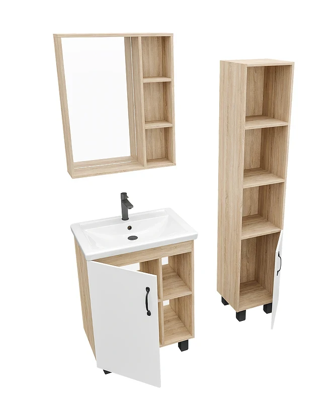 Тумба под раковину Grossman Флай 60 106001 Дуб сонома Белая МДФ / ЛДСП