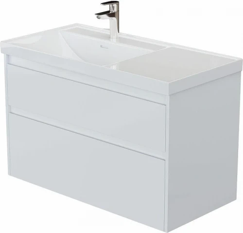 Тумба с раковиной Aquanet Nova Lite 2.0 100 L 365907 подвесная цвет Белый глянец