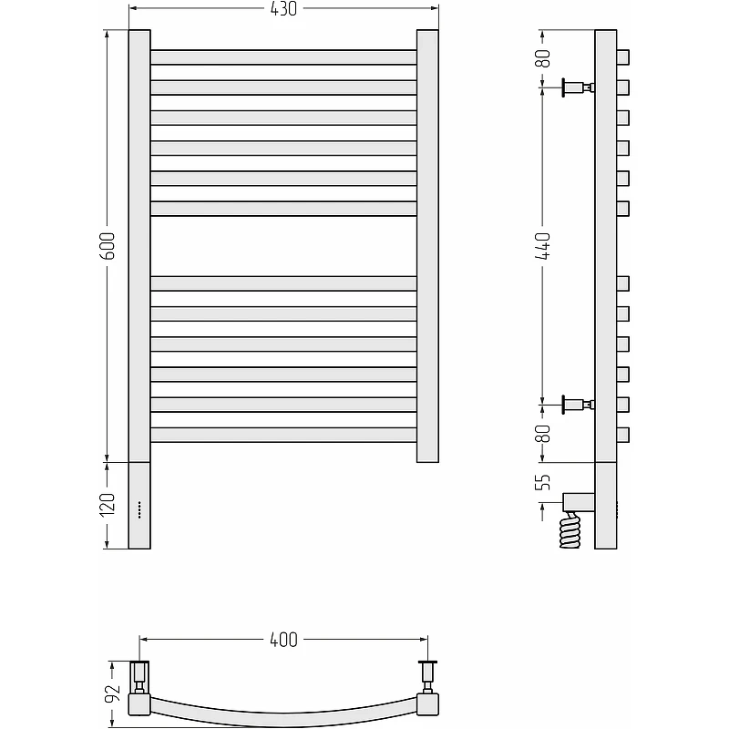 Электрический полотенцесушитель Сунержа Аркус 3.0 600x400 L 00-5704-6040 Хром нержавеющая сталь