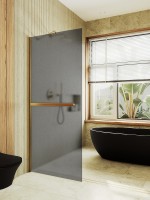 Душевая перегородка Maybah Glass MGD-724-3ш 690x1950 в широком профиле Золото стекло графитовое матовое