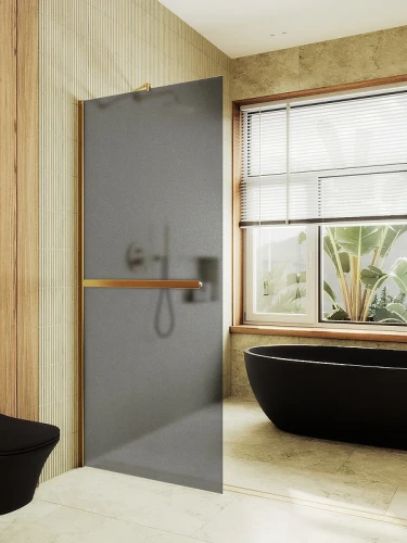 Душевая перегородка Maybah Glass MGD-724-3ш 690x1950 в широком профиле Золото стекло графитовое матовое