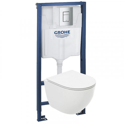 Комплект унитаза с инсталляцией Grohe Rapid SL 39182001 цвет Белый с сиденьем Микролифт и клавишей смыва цвет Хром