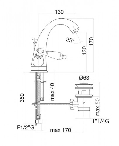 Смеситель для раковины Fiore Coloniale 02OO0623 цвет Золото