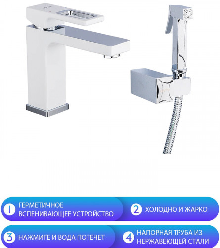Смеситель для раковины Gappo G17-8 G1017-1 с гигиеническим душем Белый Хром латунь