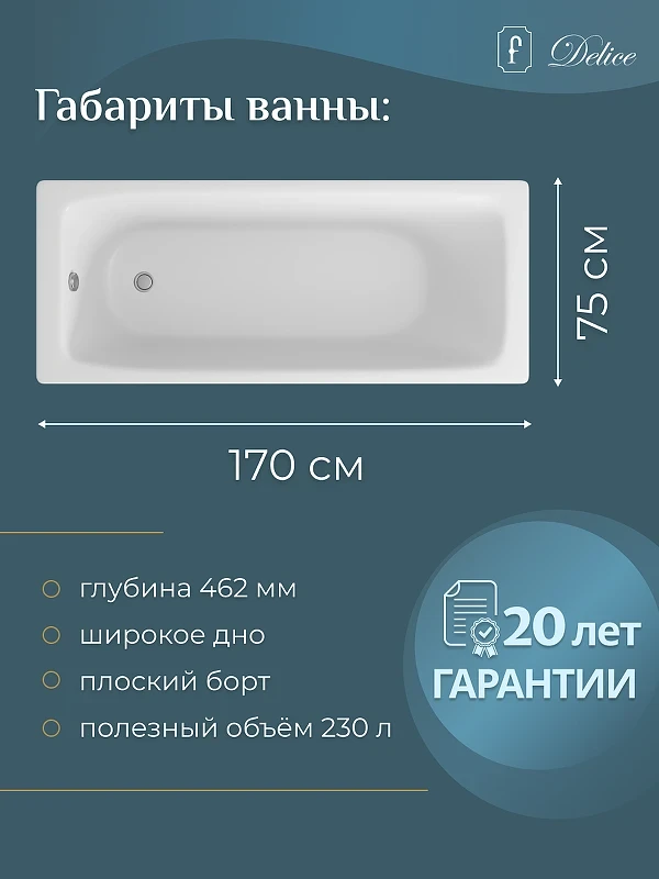 Чугунная ванна Delice Biove 170x75 DLR220509RB-AS с черными матовыми ручками с антискользящим покрытием