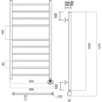 Электрический полотенцесушитель Domoterm Медея П10 500x1000 ER Хром нержавеющая сталь