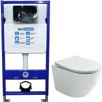 Комплект унитаза Ceramicanova Uno Rimless CN11001 с инсталляцией WellWant Standart 50 WWISI1110B с сиденьем Микролифт и клавишей смыва Хром глянцевый фарфор подвесной