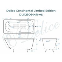 Чугунная ванна Delice Continental Limited Edition 165x70 DLR230644R-AS с отверстиями под ручки с антискользящим покрытием