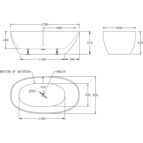 Акриловая ванна BelBagno 170x83 BB80-1700-W0 без гидромассажа