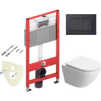 Комплект унитаза BelBagno Uno-Tor BB5177CH-TOR/SC с инсталляцией Tece Now 9400414 с сиденьем Микролифт и Черной матовой клавишей смыва фаянс подвесной