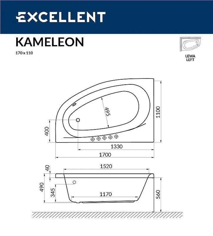 Акриловая ванна Excellent Kameleon 170x110 L WAEX.KML17.RELAX.BR с гидромассажем