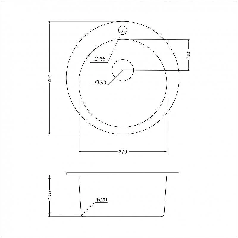 Кухонная мойка Emar Quartz 47,5 EMQ-1475.C цвет Оникс