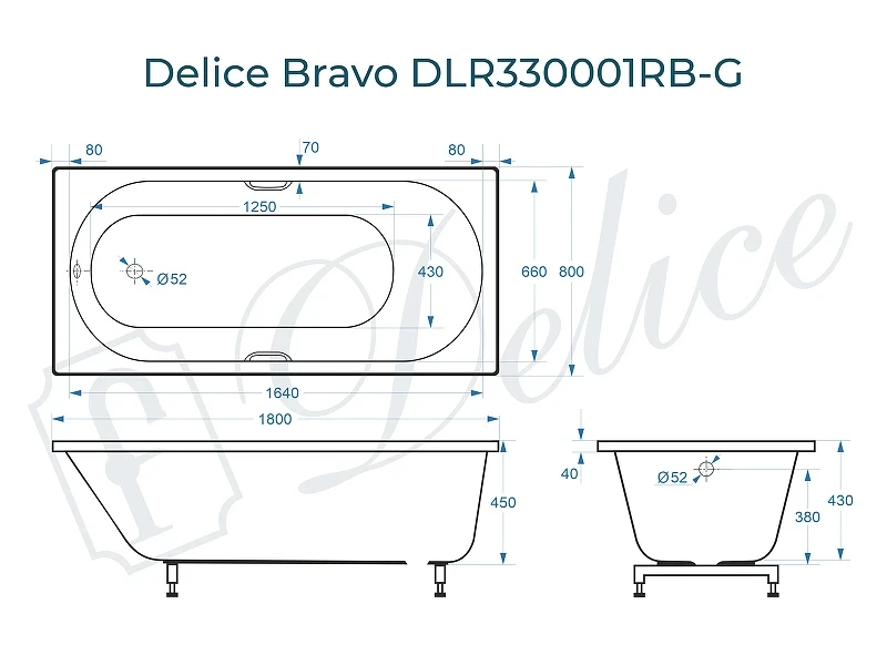 Ванна из искусственного камня Delice Bravo 180х80 DLR330001RB-G цвет Белый