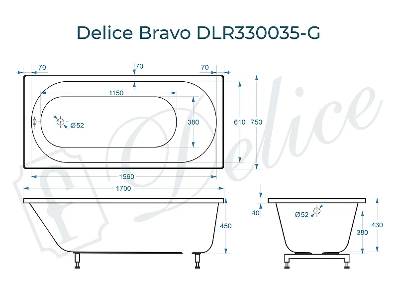 Ванна из искусственного камня Delice Bravo 170х75 DLR330035-G цвет Белый