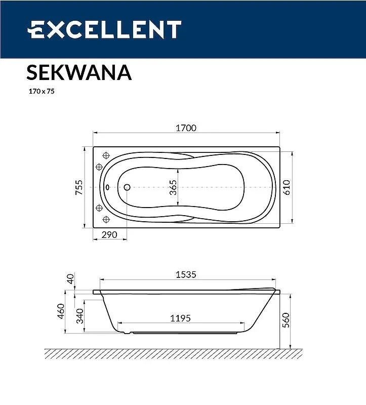 Акриловая ванна Excellent Sekwana 170x75 WAEX.SEK17.RELAX.BR с гидромассажем