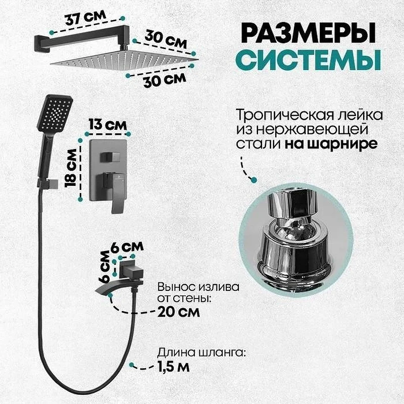 Душевая система Grocenberg GB5007BL Черная матовая