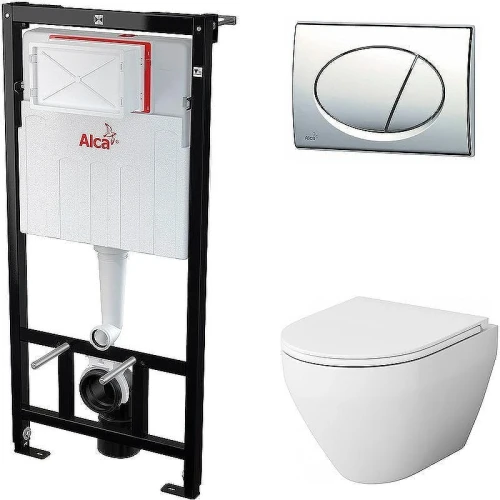 Унитаз с инсталляцией AM.PM Spirit FlashClean C701700WH+C707857WH + Alcaplast Sadromodul AM101/1120+M71 с сиденьем Микролифт и клавишей смыва Хром
