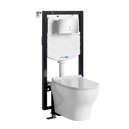 Комплект унитаза с инсталляцией WasserKRAFT Vils 56TLT.010.ME.CH04.H001 цвет Белый с сиденьем Микролифт и клавишей смыва цвет Хром