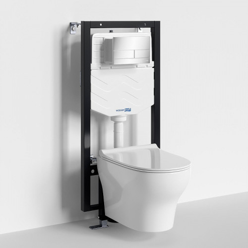 Комплект унитаза с инсталляцией WasserKRAFT Vils 56TLT.010.ME.CH04.H001 цвет Белый с сиденьем Микролифт и клавишей смыва цвет Хром