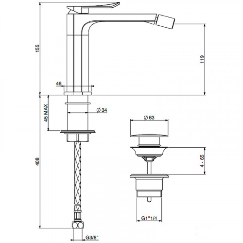Смеситель для биде Gattoni Soffio 8150/81DS Темный никель шлифованный