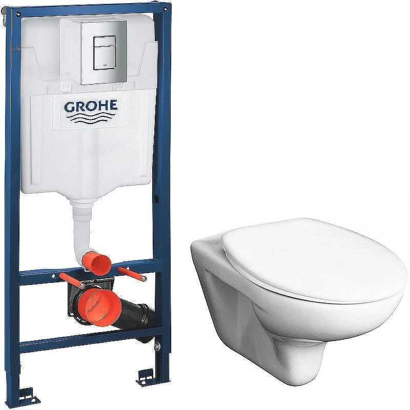 Унитаз с инсталляцией Roca Mateo 346200000+ZRU9302815 + Grohe Rapid SL 38772001 с сиденьем и клавишей смыва Хром