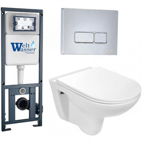 Комплект унитаза с инсталляцией WeltWasser MARBERG 410 + BAARBACH 004 GL-WT + MAR 410 SE-CR 10000006462 цвет Белый глянцевый с сиденьем Микролифт и клавишей смыва цвет Хром