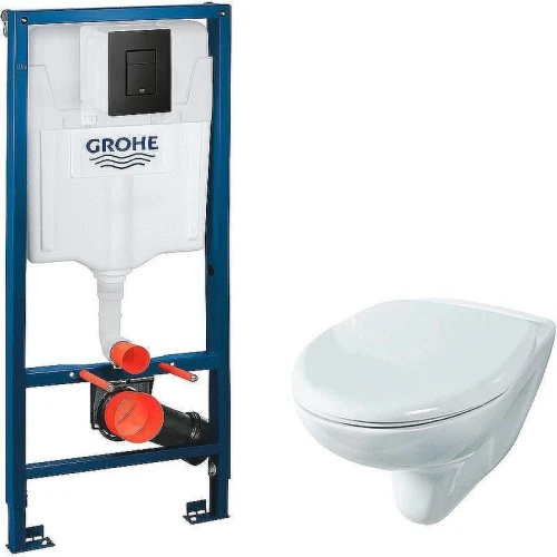Унитаз с инсталляцией Rosa Элеганс Люкс Вн УнБ32 4620008195438 + Grohe Rapid SL 38811KF0 с сиденьем Микролифт и Черной матовой клавишей смыва
