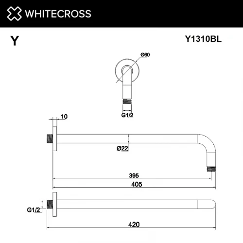 Кронштейн для верхнего душа Whitecross Y chrome Y1310CR Хром латунь на стену