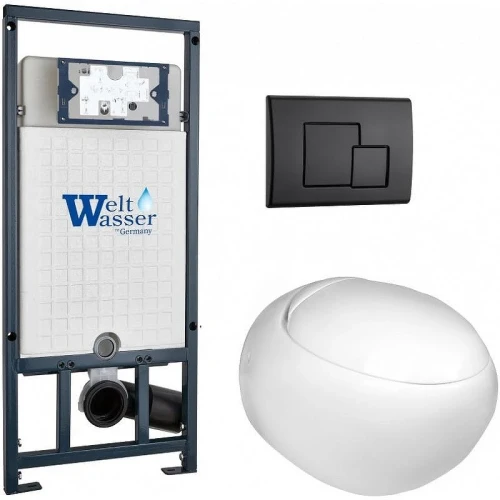 Комплект унитаза с инсталляцией WeltWasser MARBERG 507 + JECKENBACH 004 GL-WT + MAR 507 SE MT-BL 10000010727 цвет Белый глянцевый с сиденьем Микролифт и клавишей смыва цвет Черный матовый