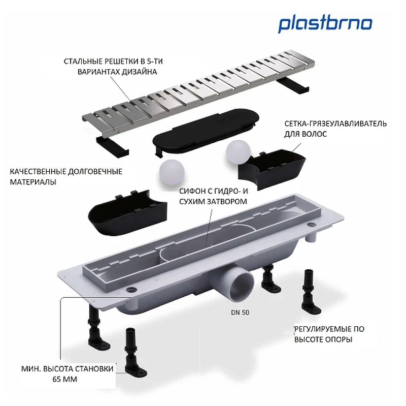 Душевой лоток PlastBrno DESIGN 2 91 SZA885R с решеткой цвет Матовое розовое золото