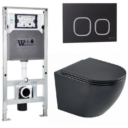 Комплект унитаза с инсталляцией WeltWasser AMBERG 506 ST + MERZBACH 043 MT-BL + AMBERG RD-BL 10000011345 цвет Черный матовый с сиденьем Микролифт и клавишей смыва цвет Черный