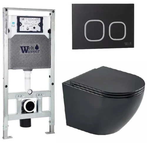 Комплект унитаза с инсталляцией WeltWasser AMBERG 506 ST + MERZBACH 043 MT-BL + AMBERG RD-BL 10000011345 цвет Черный матовый с сиденьем Микролифт и клавишей смыва цвет Черный