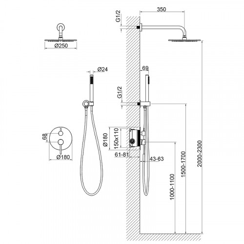 Душевая система Timo Saona SX-2369/00SM Хром латунь встраиваемый