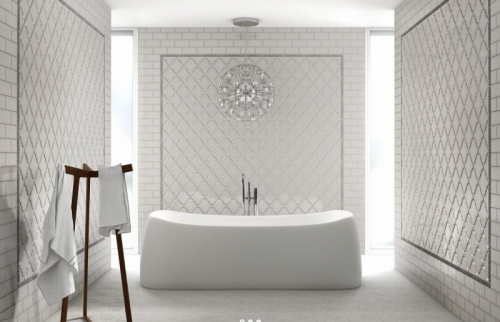 Керамическая плитка Adex Renaissance Arabesco Biselado Snow Cap настенная 15х15 белый, серый для ванной комнаты, для кухни Испания